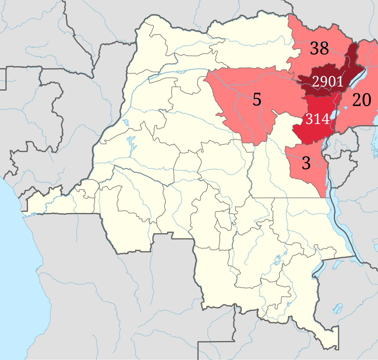 Map of the 2026 Ebola outbreak. Shows how especially the DRC's Ituri province is affected.